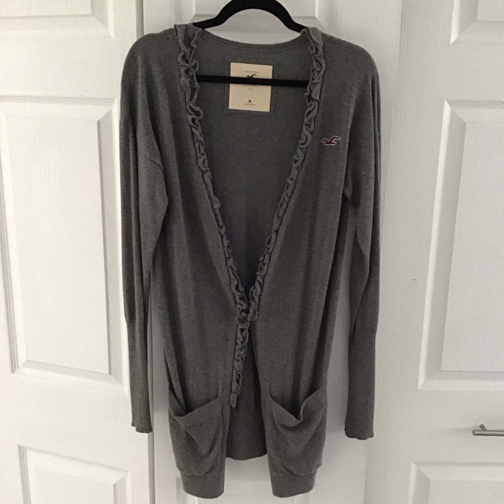 Grey ruffle front cardigan